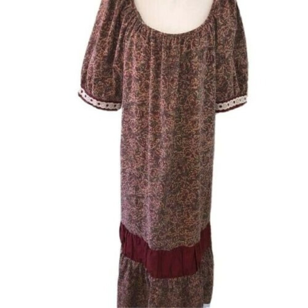 Sun Babes Collection Dress Womens XL Vintage Floral Cotton Rust Short Sleeve